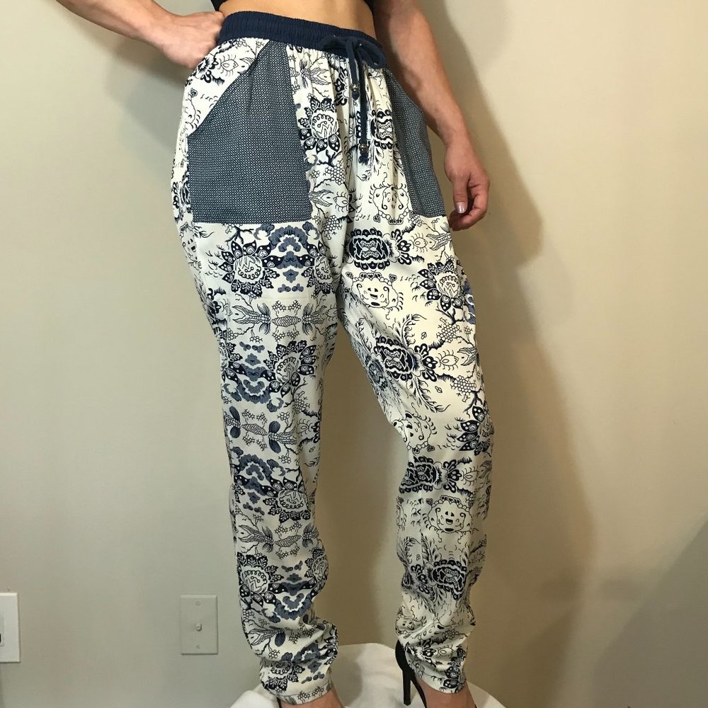 Mango Suit Navy Patterned Stretch Waist